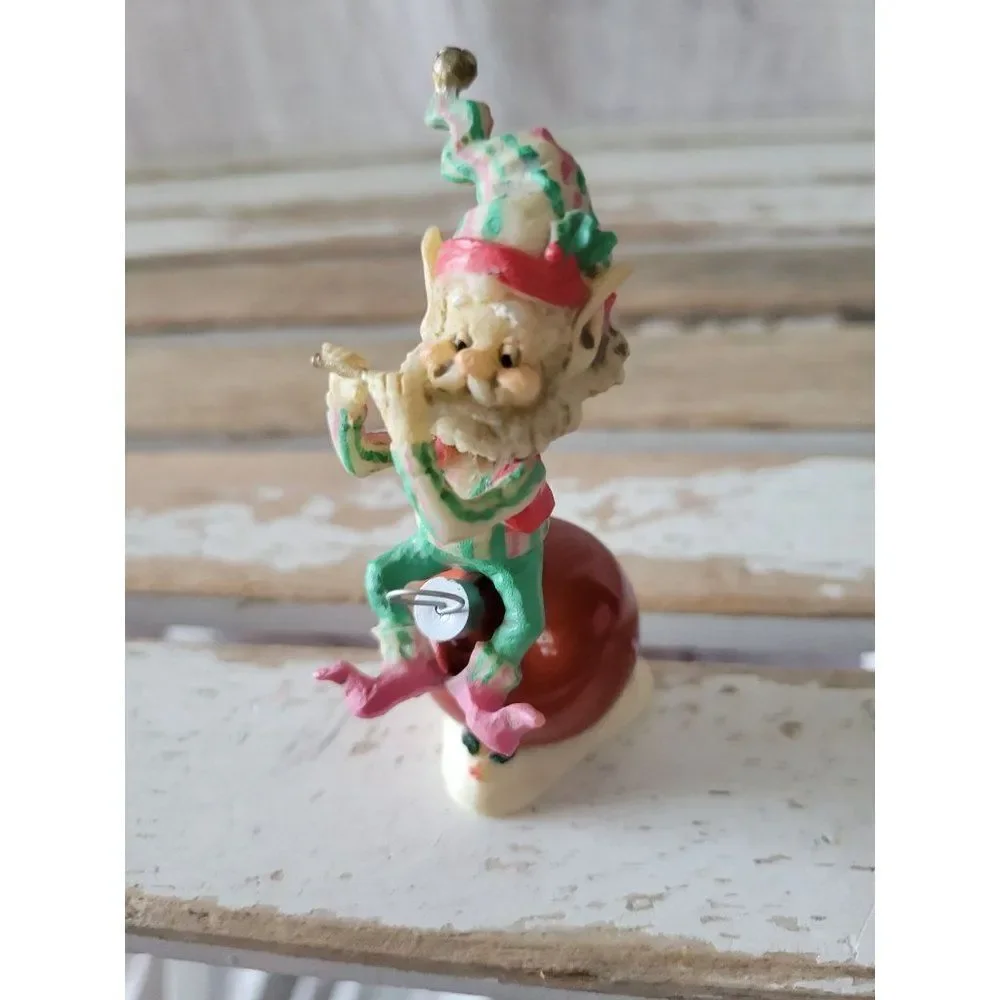 Enesco tiddles ornament elf‎ flute musician sandi zimnicki vintage village